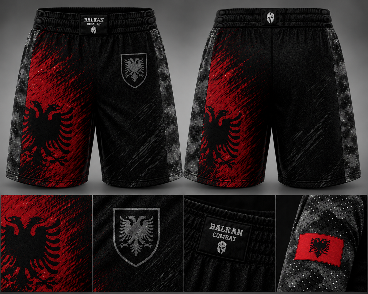 Albania Fight Shorts – Red & Black - BALKAN Combat