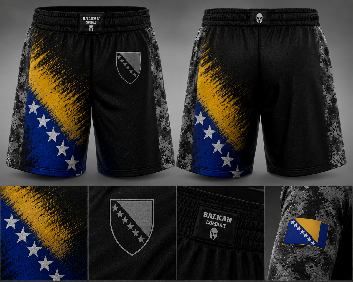 Bosnia Fight Shorts – Blue & Gold - BALKAN Combat